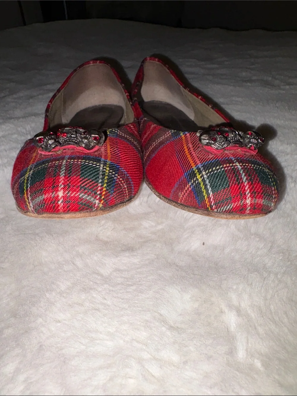 FS/NY French Sole Tartan Plaid Skull Ballet Flats /  9
